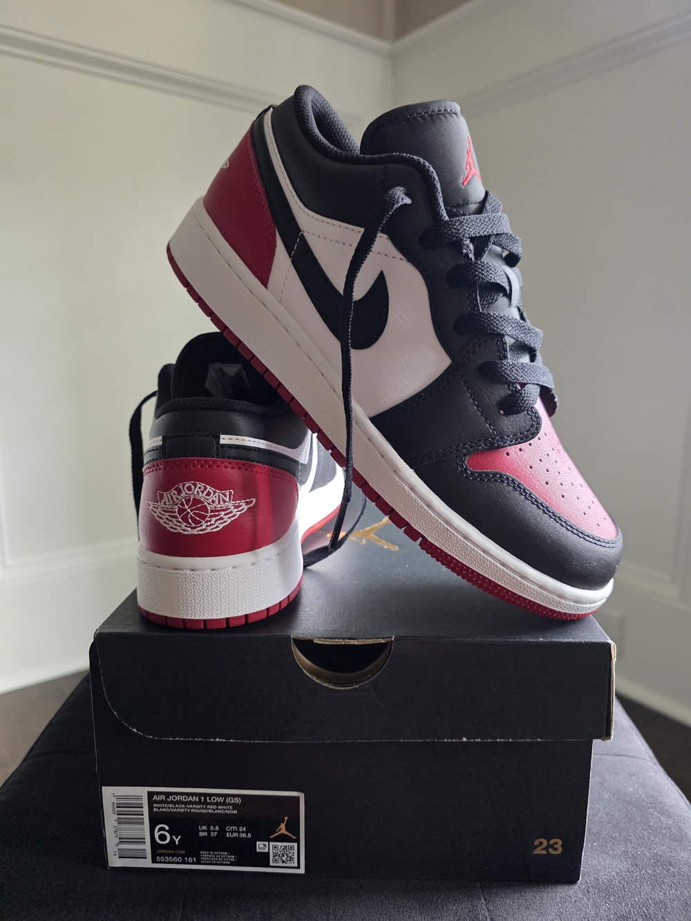 Back To School Nike Air Jordan 1 Low Black Red White Sneakers 6Y